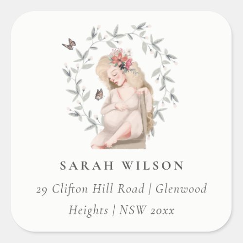 Cute Elegant Expectant Women Foliage Address Square Sticker