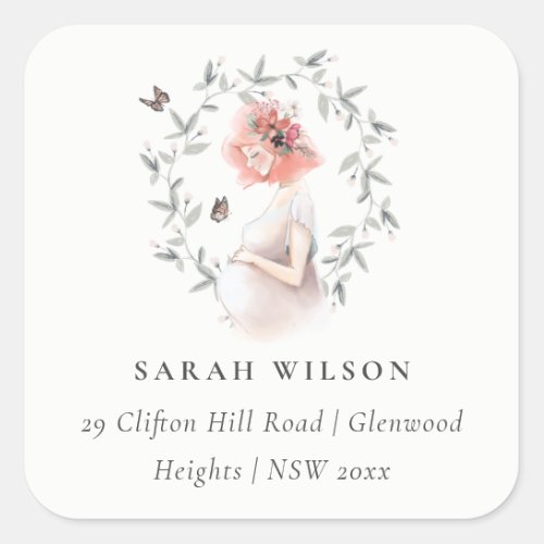Cute Elegant Expectant Women Foliage Address Square Sticker