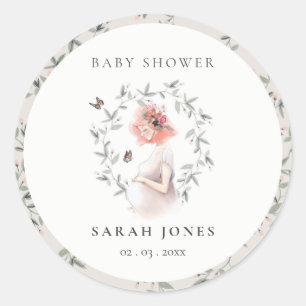 Cute Elegant Expectant Women Foliage Baby Shower Classic Round Sticker