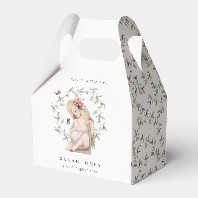 Cute Elegant Expectant Women Foliage Baby Shower Favor Boxes (Front Side)