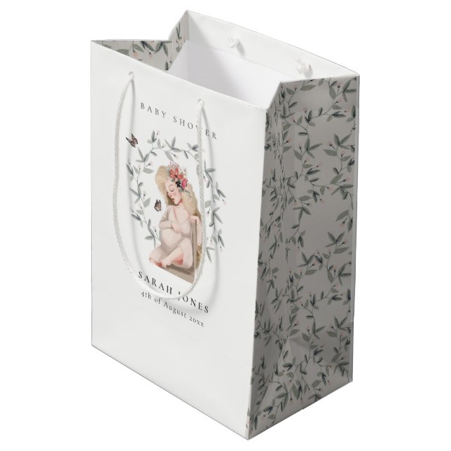 Cute Elegant Expectant Women Foliage Baby Shower  Medium Gift Bag (Back Angled)