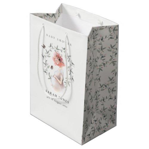 Cute Elegant Expectant Women Foliage Baby Shower Medium Gift Bag