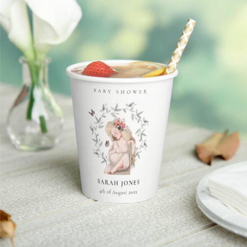 Cute Elegant Expectant Women Foliage Baby Shower Paper Cups