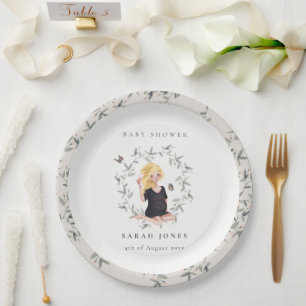 Cute Elegant Expectant Women Foliage Baby Shower Paper Plates