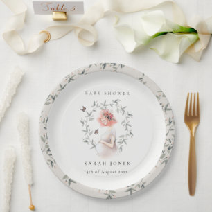 Cute Elegant Expectant Women Foliage Baby Shower  Paper Plates