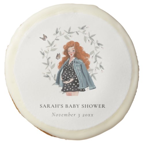 Cute Elegant Expectant Women Foliage Baby Shower Sugar Cookie