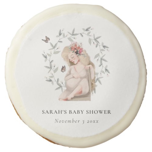 Cute Elegant Expectant Women Foliage Baby Shower  Sugar Cookie