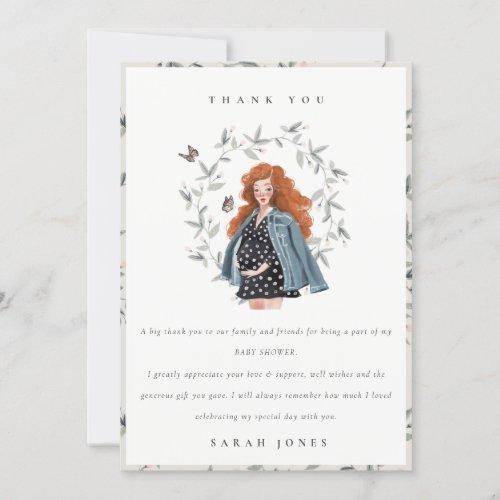 Cute Elegant Expectant Women Foliage Baby Shower Thank You Card