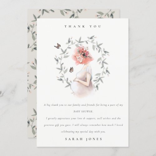 Cute Elegant Expectant Women Foliage Baby Shower Thank You Card