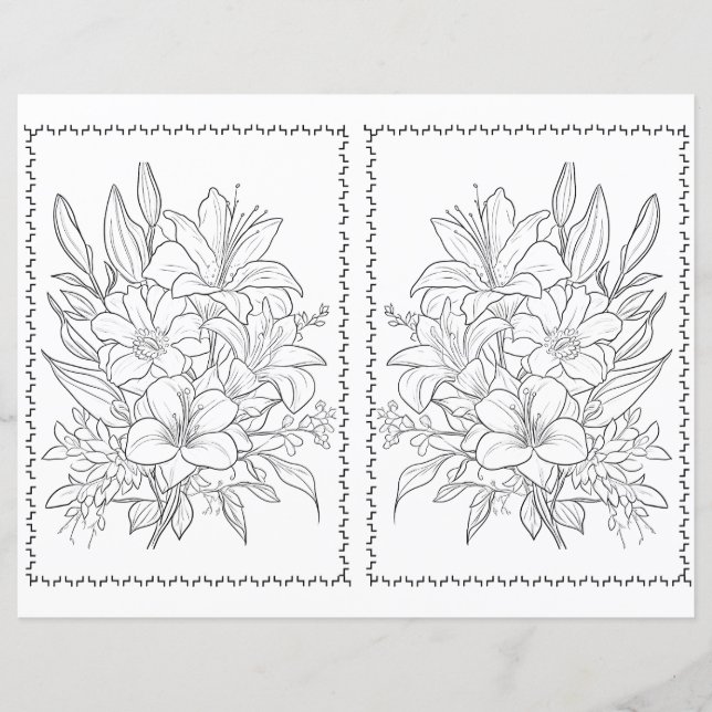 Cute Elegant Floral Easy Coloring Page  (Front)