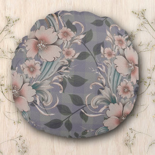 Cute Elegant Floral Gingham Pattern Round Pillow