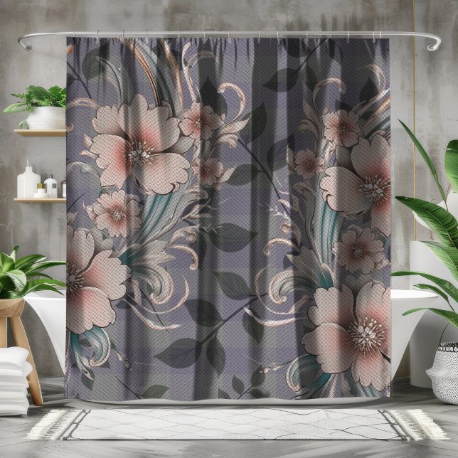 Cute Elegant Floral Gingham Pattern Shower Curtain (Creator Uploaded)