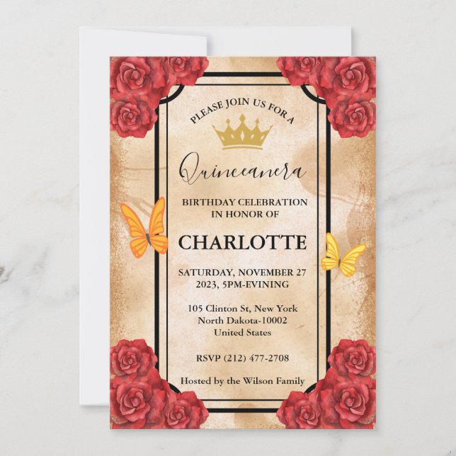 Cute Elegant Floral Quinceanera For Girl Birthday Invitation (Front)