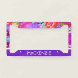 Cute Elegant Floral Watercolor License Plate Frame