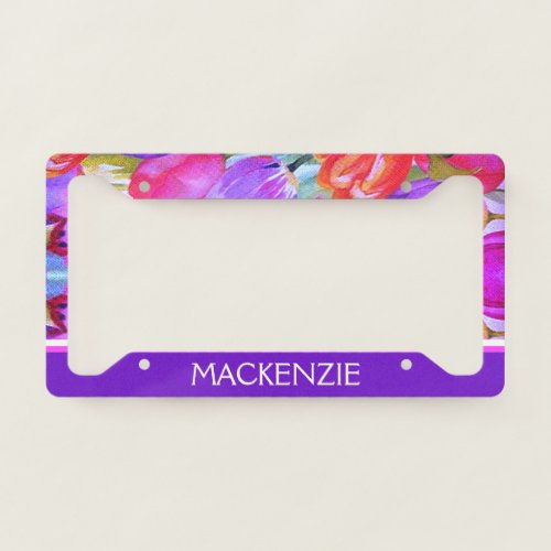 Cute Elegant Floral Watercolor  License Plate Frame