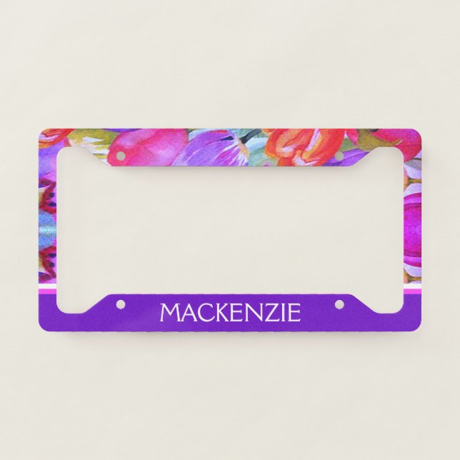Cute Elegant Floral Watercolor  License Plate Frame (Front)
