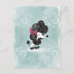 Cute elegant French poodle girly cartoon Postcard