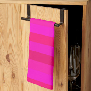 Cute, Elegant Fuchsia, Red, Shocking Pink Stripes Kitchen Towel