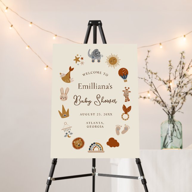 Cute Elegant Gender Neutral Boho Baby Shower Foam Board (In Situ (Stand))