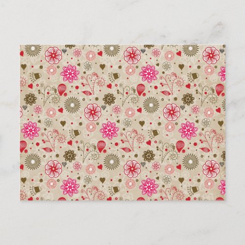 cute elegant girly vintage flowers hearts pattern postcard