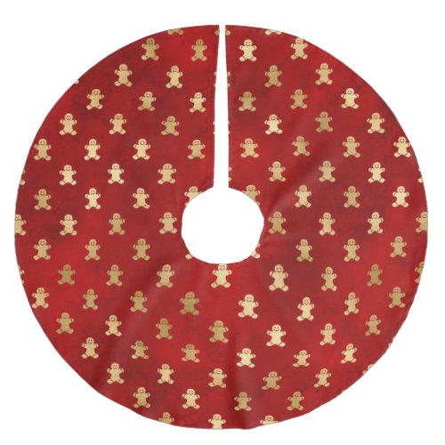 Cute elegant gold red gingerbread man pattern brushed polyester tree skirt