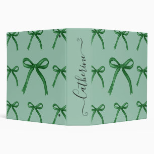 Cute elegant green bow pattern 3 ring binder