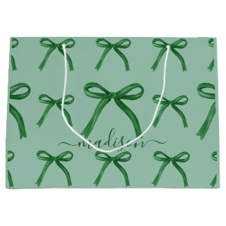 Cute elegant green bow pattern large gift bag