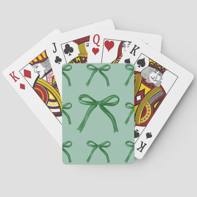Cute elegant green bow pattern poker cards (Back)