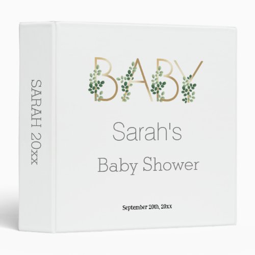 Cute Elegant Greenery Floral Baby Shower 3 Ring Binder