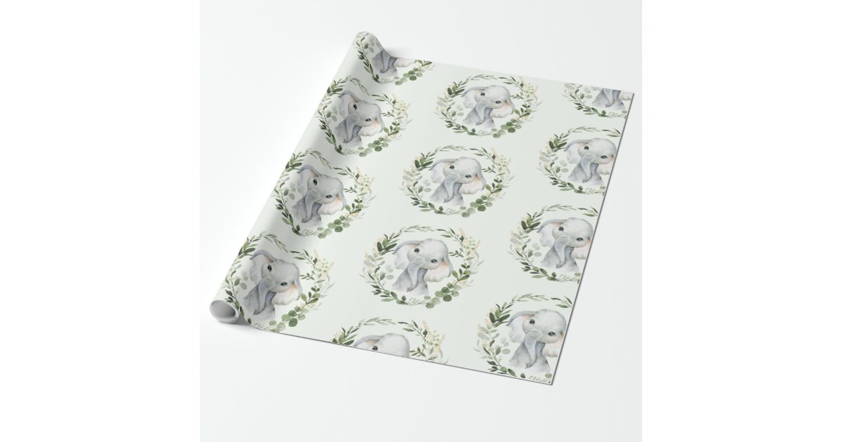 Baby Boy Elephant Jungle Pattern Baby Shower Gift Wrapping Paper