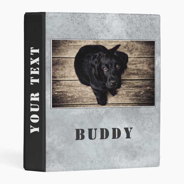 Cute Elegant Grey Pet Dog Photo Album Mini Binder (Front/Spine)