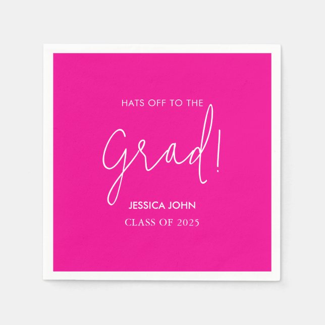 Cute Elegant hot pink Congratulations Graduation  Napkins (Front)