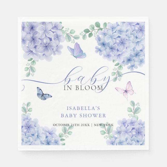 Cute Elegant Hydrangea Floral Garden Baby Shower  Napkins (Front)
