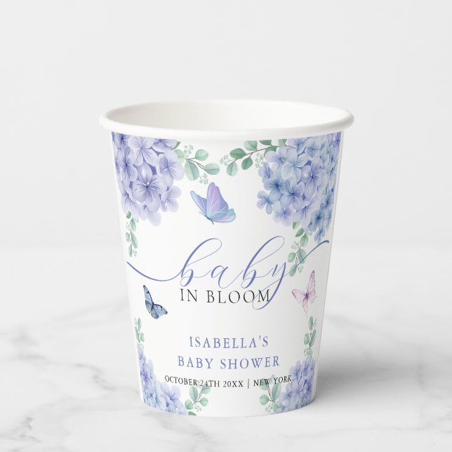 Cute Elegant Hydrangea Floral Garden Baby Shower  Paper Cups (Back)