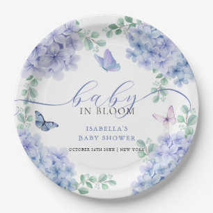 Cute Elegant Hydrangea Floral Garden Baby Shower Paper Plates