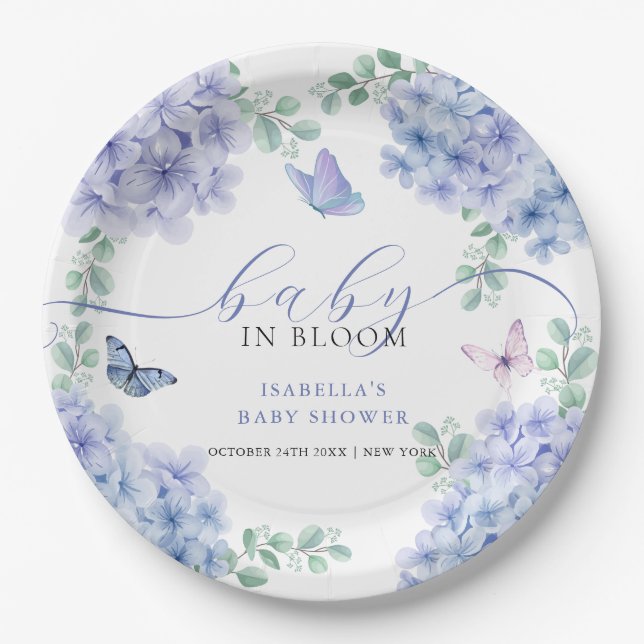 Cute Elegant Hydrangea Floral Garden Baby Shower  Paper Plates (Front)