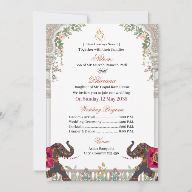 Cute Elegant Indian Wedding Invitation (Back)