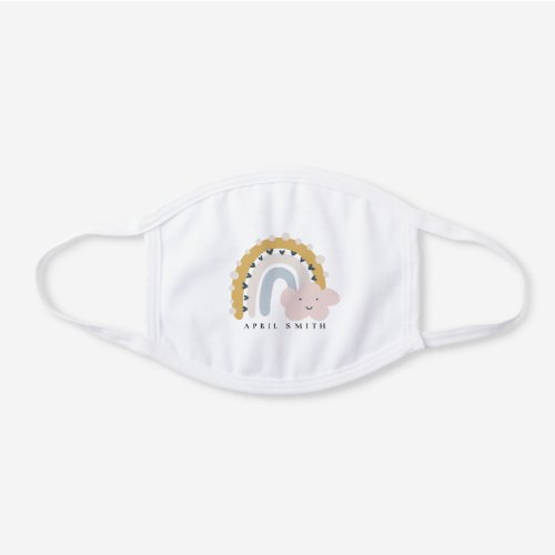 CUTE ELEGANT KIDS CLOUD SCANDI BLUSH BLUE RAINBOW WHITE COTTON FACE MASK