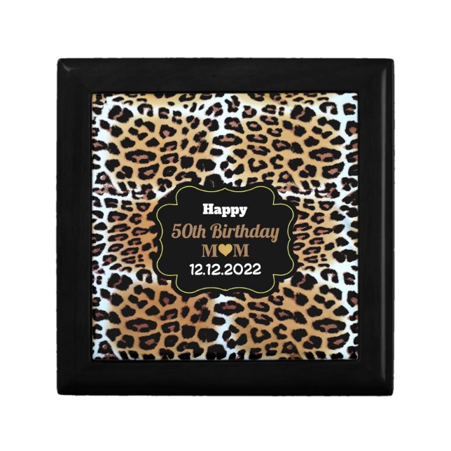 Cute Elegant Leopard Print Happy 50th Birthday Mom Gift Box (Front)