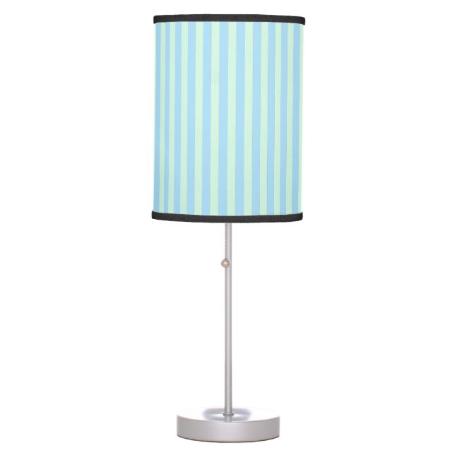 Cute Elegant Light Blue Peppermint Green Striped Table Lamp (Front)