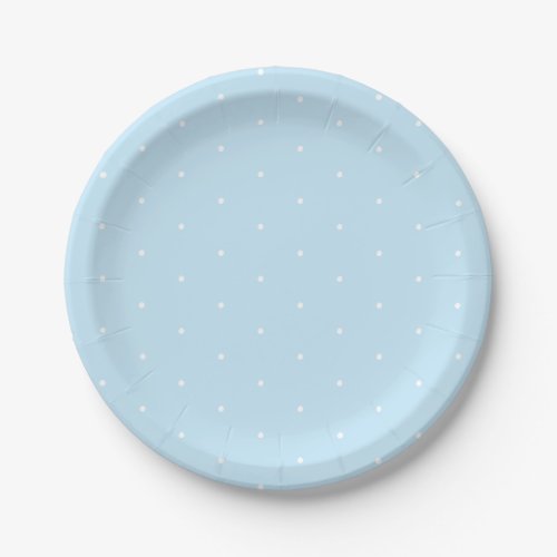 Cute elegant light blue white tiny polka dots paper plates