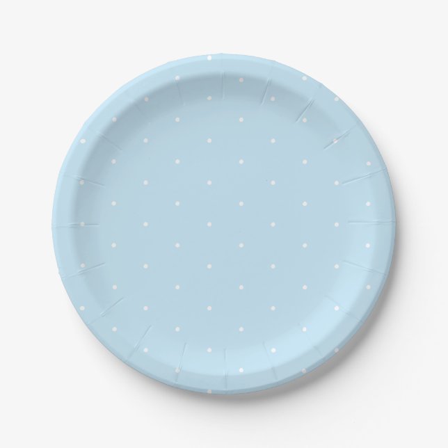 Cute elegant light blue white tiny polka dots paper plates (Front)