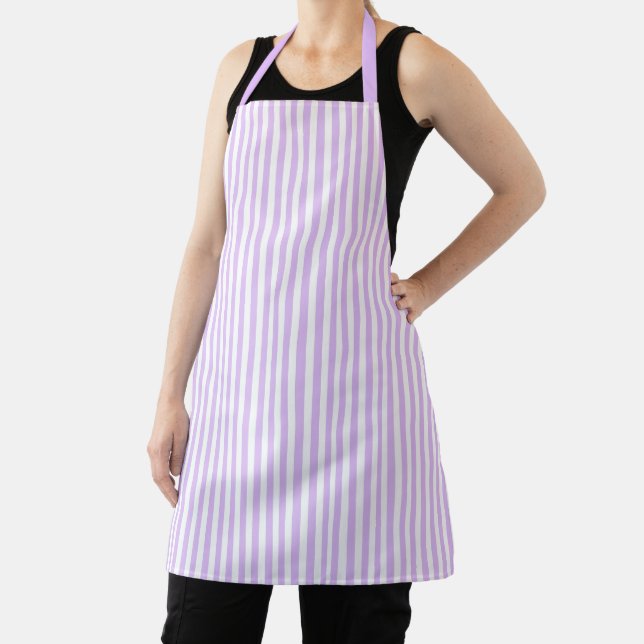 Cute Elegant Light Lavender and White Striped Apron (Insitu)