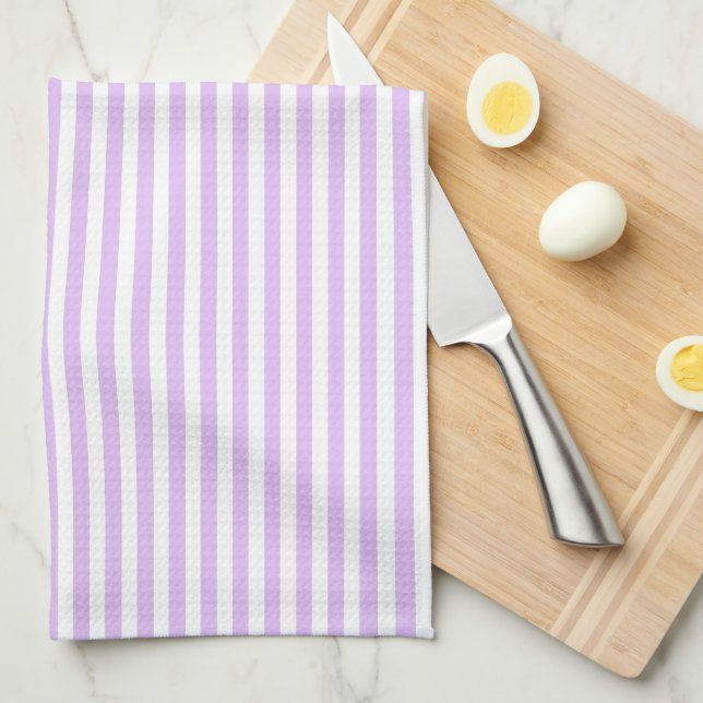 Cute Elegant Light Lavender and White Striped Kitchen Towel (Quarter Fold)