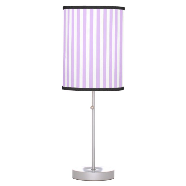Cute Elegant Light Lavender White Striped Nursery Table Lamp (Front)