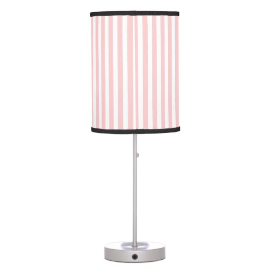 Cute Elegant Light Rose Pink White Striped Nursery Table Lamp (Back)