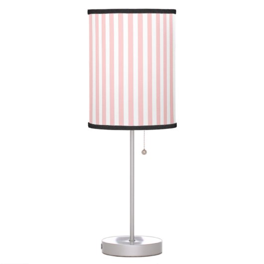 Cute Elegant Light Rose Pink White Striped Nursery Table Lamp (Left)