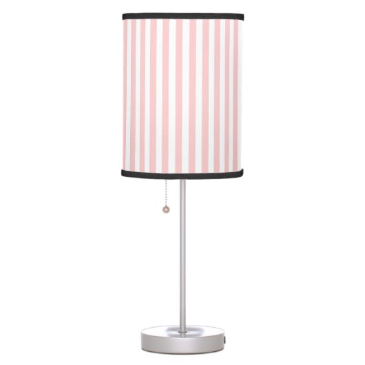Cute Elegant Light Rose Pink White Striped Nursery Table Lamp (Right)