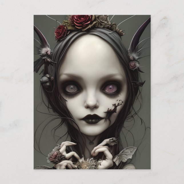 Cute Elegant Little Gothic Witch Fae Faery Artwork Postcard (Front)