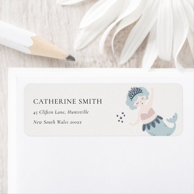 CUTE ELEGANT LITTLE PINK BLUE MERMAID  ADDRESS LABEL (Insitu)